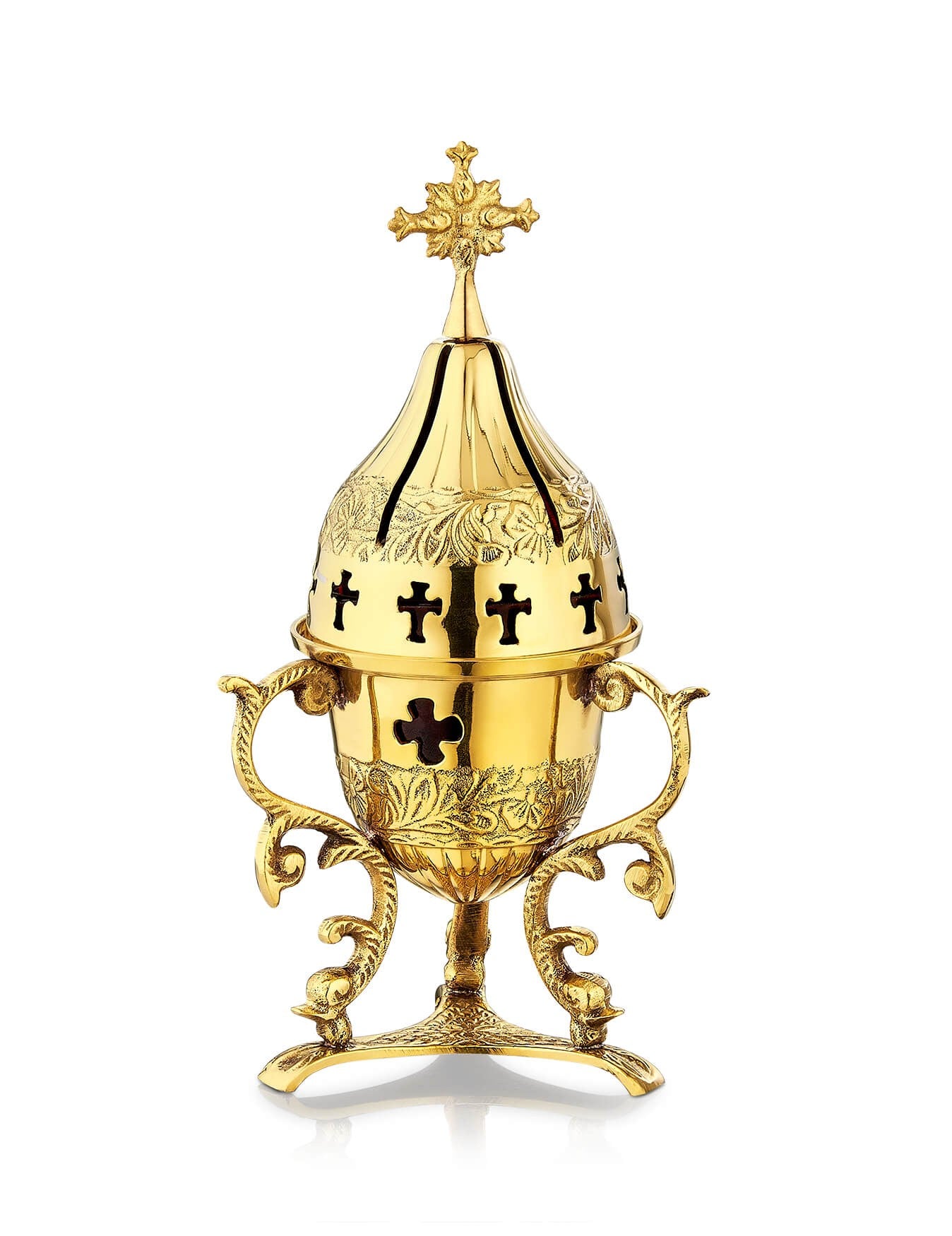 Brass Byzantine vigil lamp Byzantine design – front view | TheHolyArt