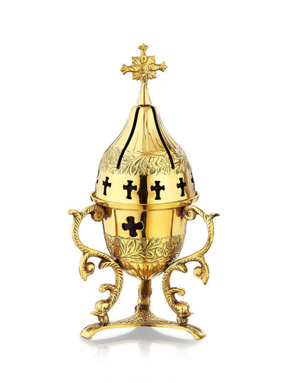 Brass Byzantine vigil lamp Byzantine design – front view | TheHolyArt