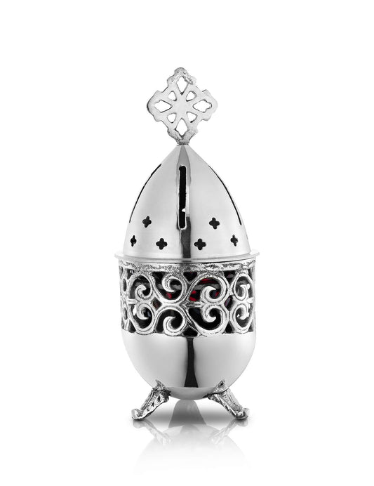 Brass vigil lamp Perforated Oval design – front view | TheHolyArt