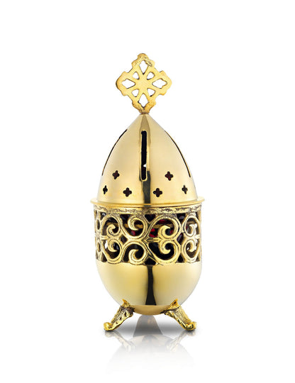 Brass vigil lamp Perforated Oval design – front view | TheHolyArt