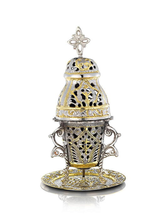 Brass Ioannina two-tone vigil lamp «Ioannina Style» design – front view | TheHolyArt