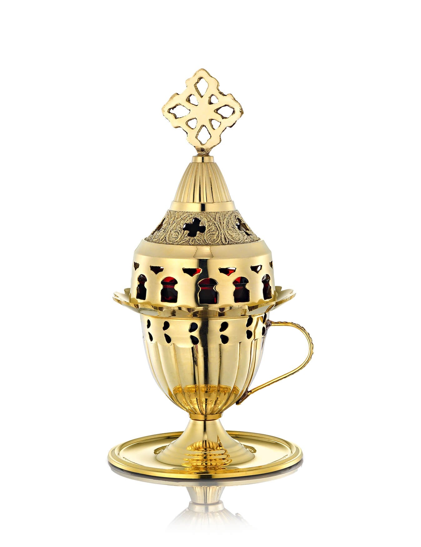 Brass vigil lamp Classic with Handle design – front view | TheHolyArt