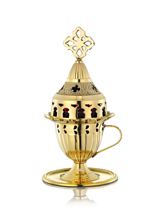 Brass vigil lamp Classic with Handle design – front view | TheHolyArt