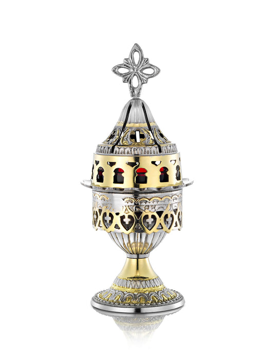 Brass two-tone vigil lamp Two-tone design – front view | TheHolyArt