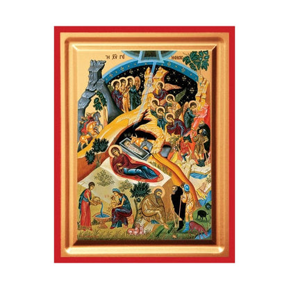 Nativity of Christ Serigraphy Icon - Carved Wood