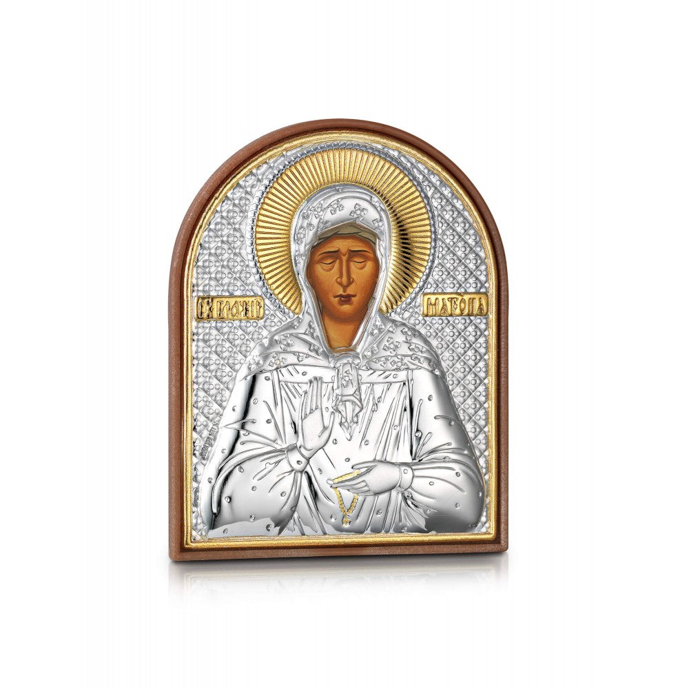 Saint Matrona the Blind miniature sterling silver 925 Orthodox icon, gold-plated Byzantine, handmade in Greece