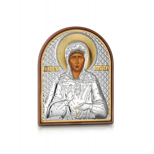 Saint Matrona the Blind miniature sterling silver 925 Orthodox icon, gold-plated Byzantine, handmade in Greece