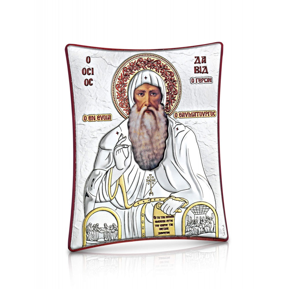 Saint David of Evia sterling silver 925 Orthodox icon, gold-plated Byzantine, handmade in Greece