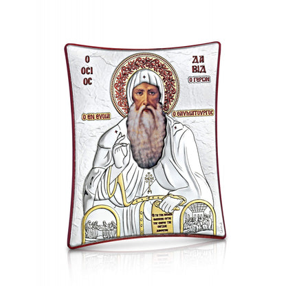 Saint David of Evia sterling silver 925 Orthodox icon, gold-plated Byzantine, handmade in Greece
