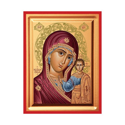 Our Lady of Kazan Serigraphy Icon - Carved Wood