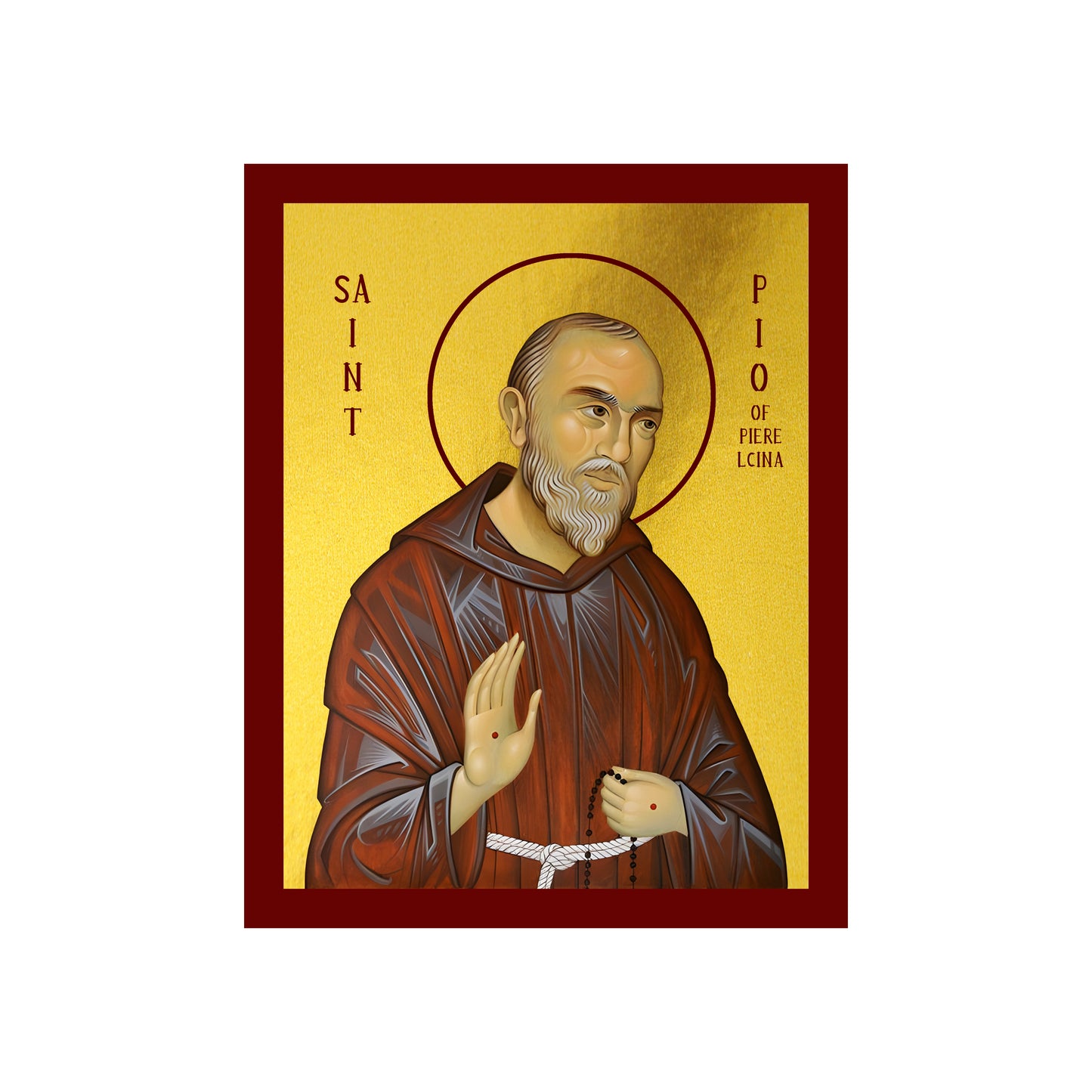 Saint Padre Pio icon, Handmade Greek Catholic Orthodox icon of St Pio of Pietrelcina, Byzantine art wall hanging wood plaque, religious decor
