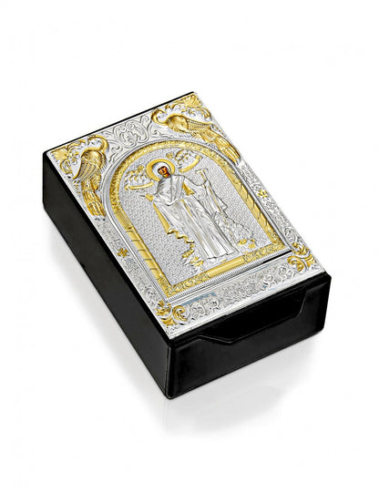 Blessing Set - Incense Holder, framed with Byzantine Silver plated icon of Panagia Athonitissa