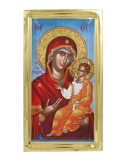 Virgin Mary Giatrissa handmade Greek Orthodox serigraphy icon on engraved wood - TheHolyArt