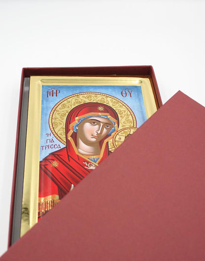 Virgin Mary Giatrissa handmade Greek Orthodox serigraphy icon on engraved wood - TheHolyArt