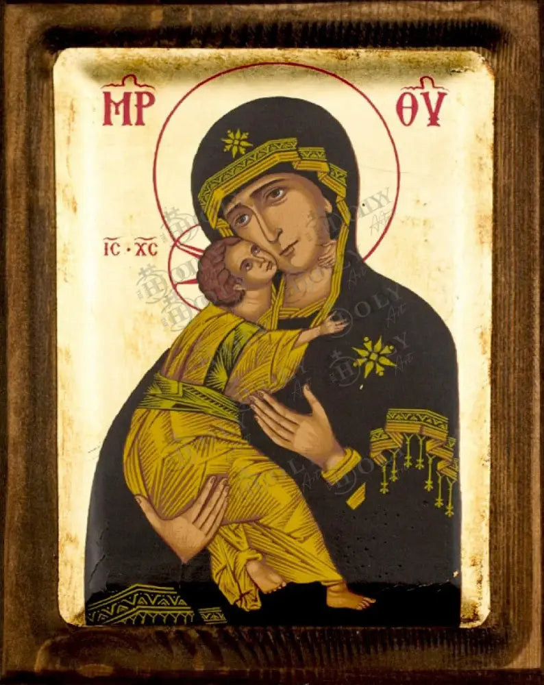 Panagia Glykophilousa Virgin Mary icon Gold leaf Canvas Serigraphy Handmade Greek Orthodox icon of Our Lady Byzantine
