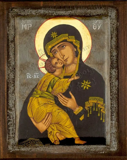Panagia Glykophilousa Virgin Mary icon Vintage Canvas Serigraphy Handmade Greek Orthodox icon Byzantine art wall