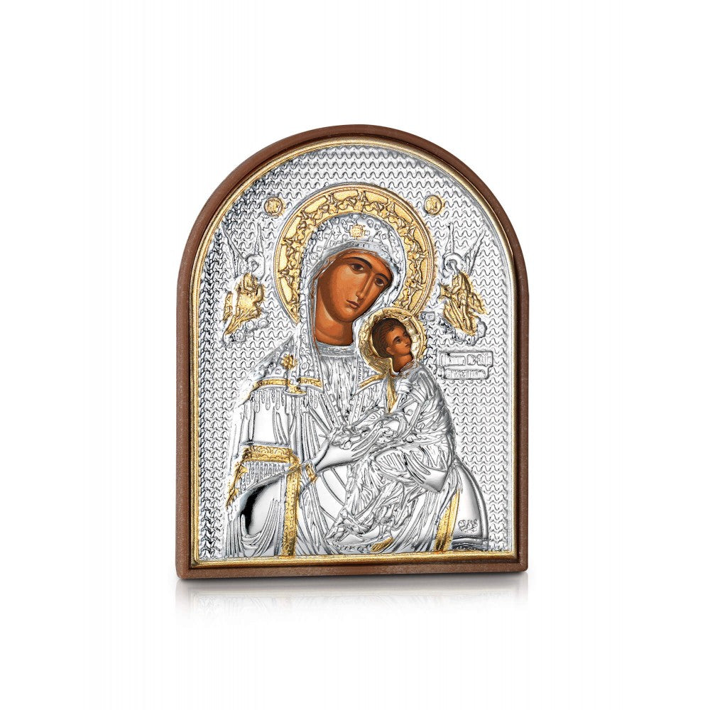 Virgin Mary Amolyntos miniature sterling silver 925 Orthodox icon, gold-plated Byzantine, handmade in Greece