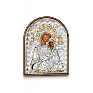 Virgin Mary Amolyntos miniature sterling silver 925 Orthodox icon, gold-plated Byzantine, handmade in Greece