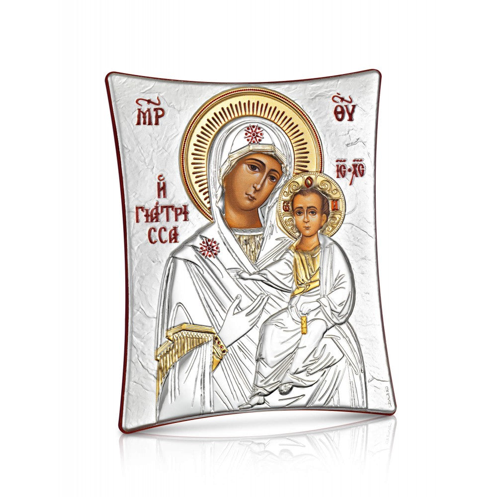 Virgin Mary "The Healer" sterling silver 925 Orthodox icon, gold-plated Byzantine, handmade in Greece
