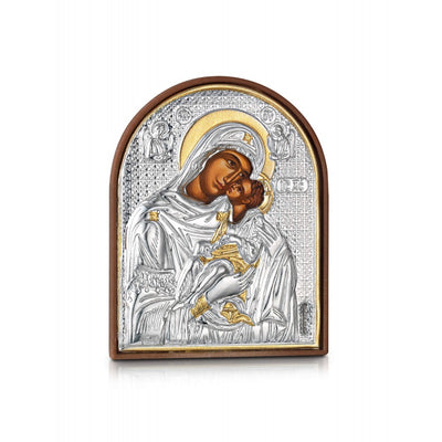 Virgin Mary Glykophilousa miniature sterling silver 925 Orthodox icon, gold-plated Byzantine, handmade in Greece