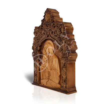 Virgin Mary of Potsaef icon Panagia, Handmade Hand Carved Wooden Greek Orthodox Icon of Theotokos, Mother of God Byzantine art wall hanging wood plaque - TheHolyArt