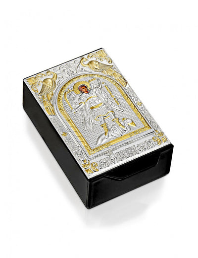 Blessing Set - Incense Holder, framed with Byzantine Silver plated icon of Archangel Michael Panormitis, Orthodox Christian Gift, Orthodox Home Decor
