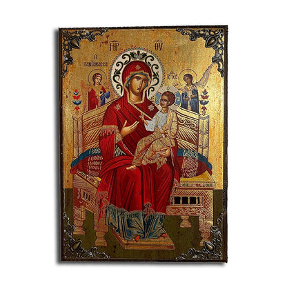 Virgin Mary Pantanassa Greek Orthodox serigraphy icon on wood with metal corners - TheHolyArt