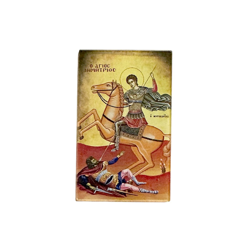 Saint Demetrios Greek Orthodox plexiglass icon fridge magnet - TheHolyArt