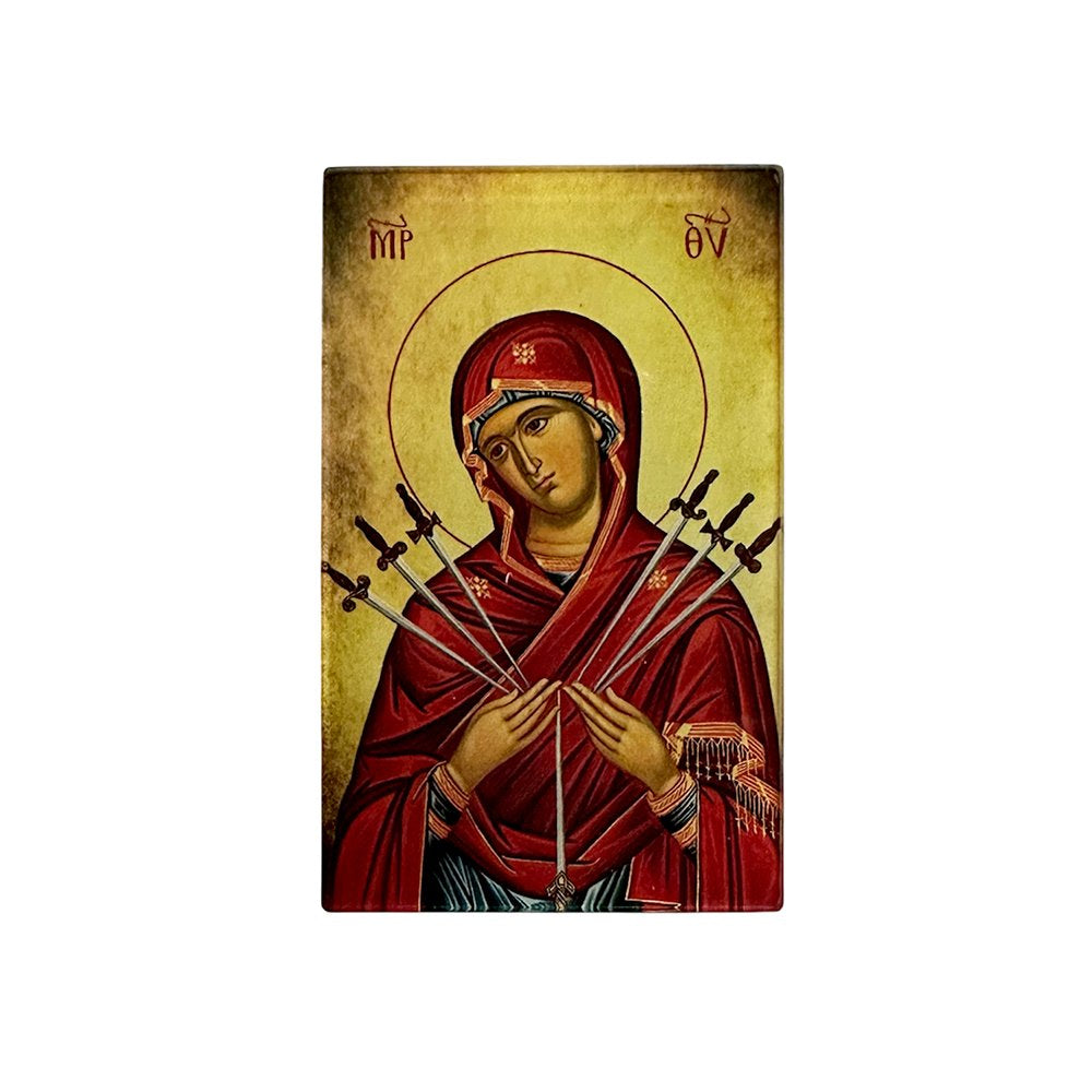 Virgin Mary of the Seven Swords Greek Orthodox plexiglass icon fridge magnet - TheHolyArt