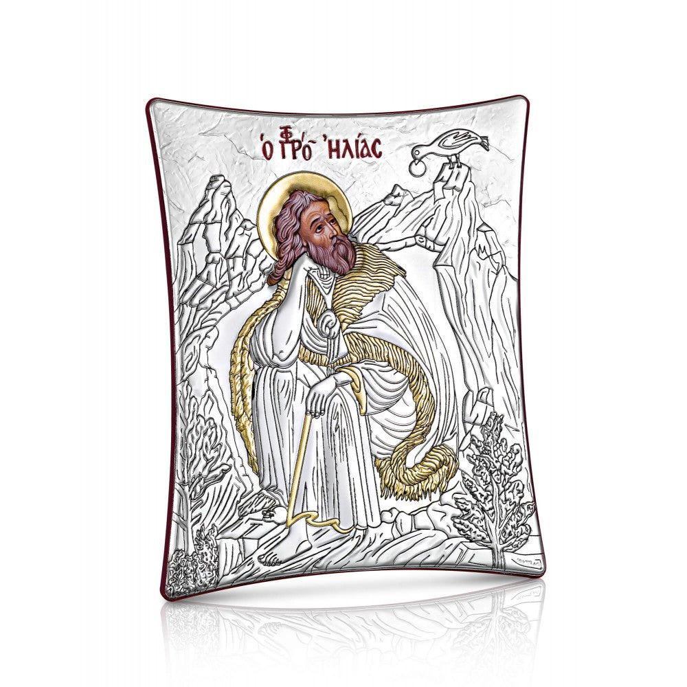 Prophet Elias sterling silver 925 Orthodox icon, gold-plated Byzantine, handmade in Greece