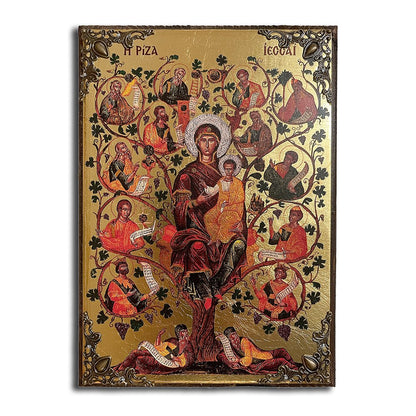 The Root of Jesse Greek Orthodox serigraphy icon on wood with metal corners - TheHolyArt