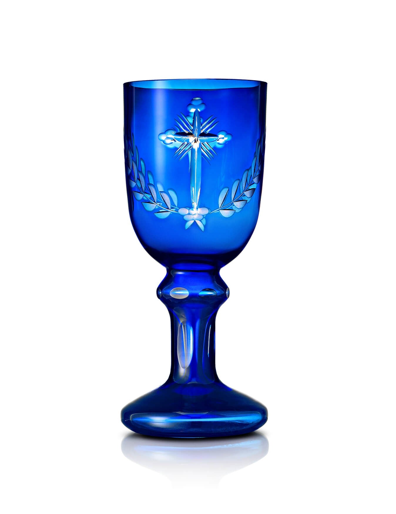 Romanian blue vigil lamp Chalice design – front view | TheHolyArt