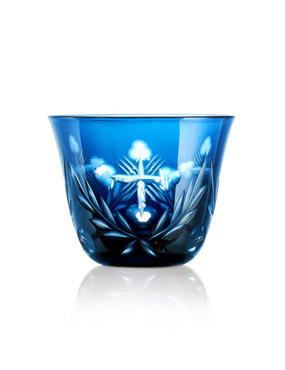 Romanian turquoise vigil lamp Engraved design – front view | TheHolyArt