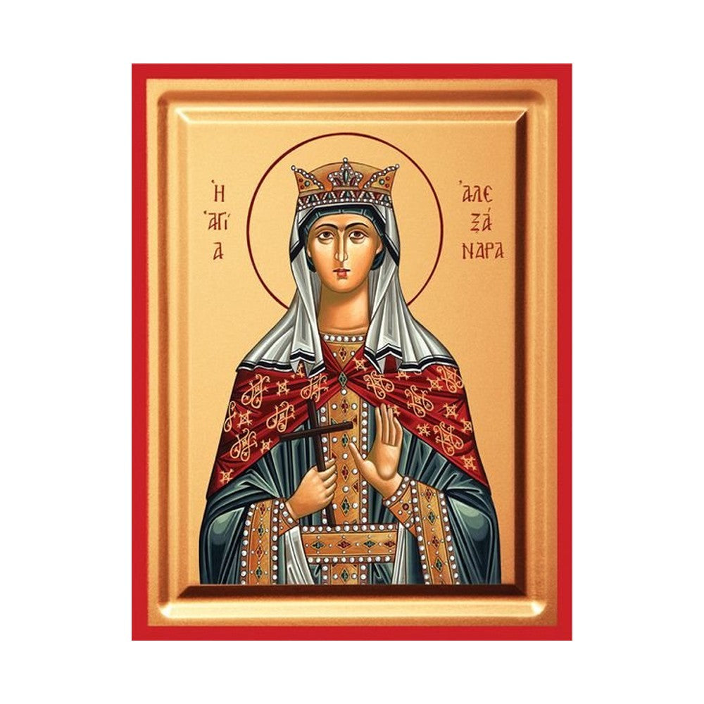 Saint Alexandra Serigraphy Icon - Carved Wood