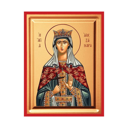 Saint Alexandra Serigraphy Icon - Carved Wood