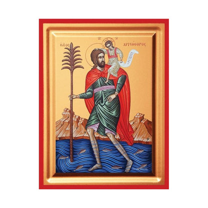 Saint Christopher Serigraphy Icon - Carved Wood