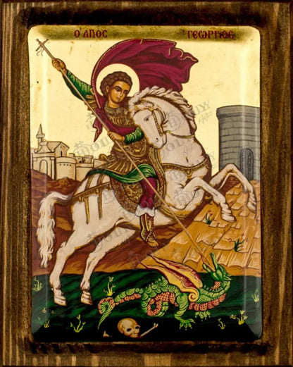 Saint George icon Gold leaf Canvas Serigraphy Handmade Greek Orthodox icon of Saint George Byzantine art wall hanging