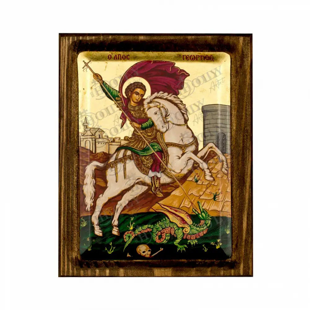 Saint George icon Gold leaf Canvas Serigraphy Handmade Greek Orthodox icon of Saint George Byzantine art wall hanging