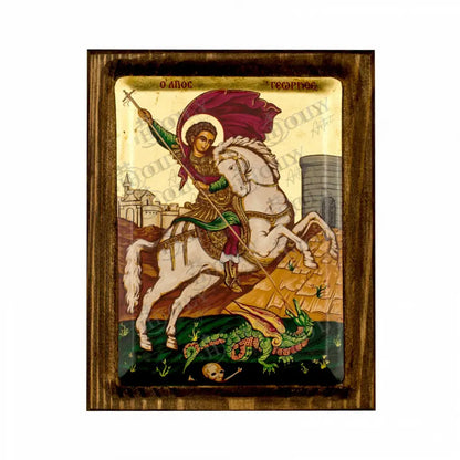 Saint George icon Gold leaf Canvas Serigraphy Handmade Greek Orthodox icon of Saint George Byzantine art wall hanging