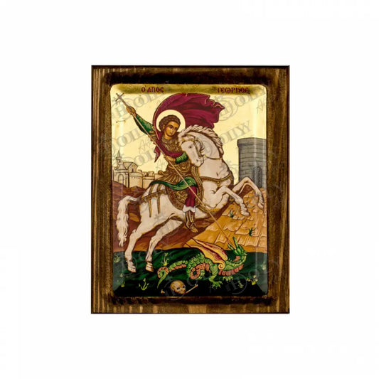 Saint George icon Gold leaf Canvas Serigraphy Handmade Greek Orthodox icon of Saint George Byzantine art wall hanging