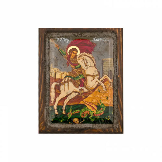 Saint George icon Vintage Canvas Serigraphy Handmade Greek Orthodox icon of Agios Georgios Byzantine art wall hanging
