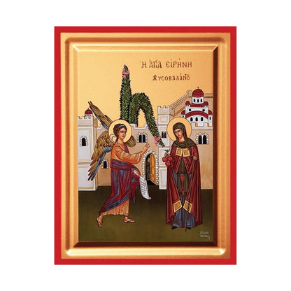 Saint Irene Chrysovalantou Serigraphy Icon - Carved Wood