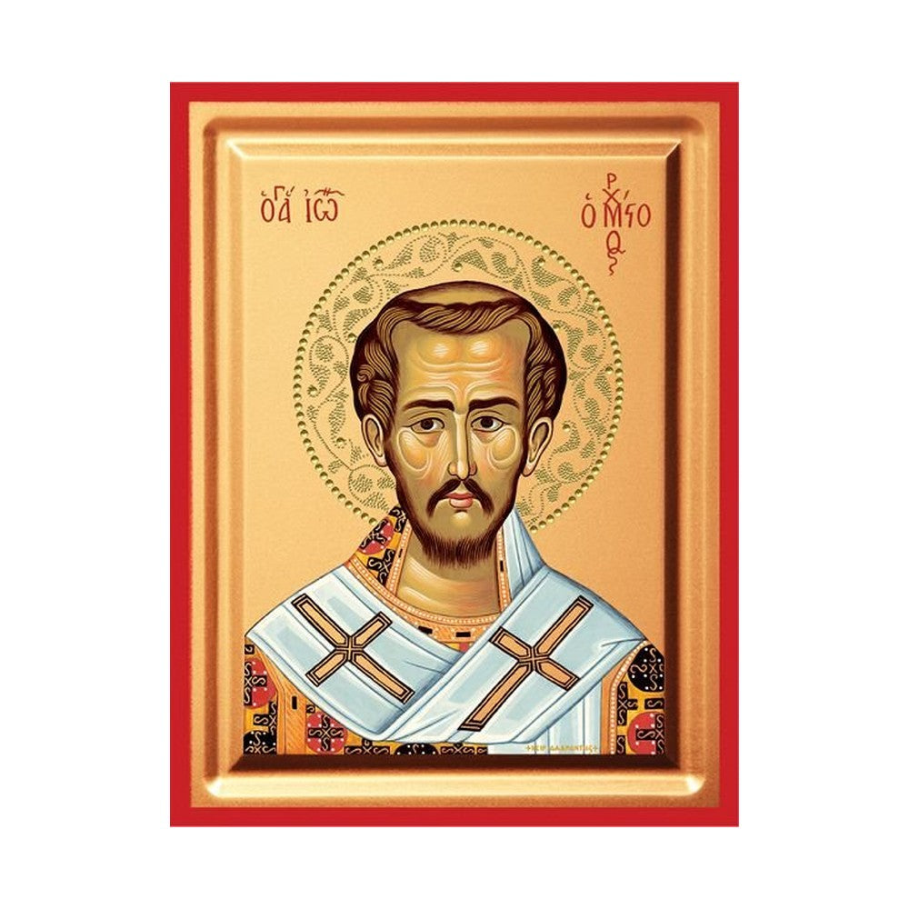 Saint John Chrysostom Serigraphy Icon - Carved Wood