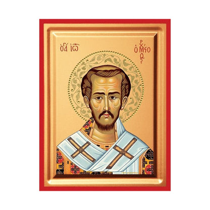 Saint John Chrysostom Serigraphy Icon - Carved Wood