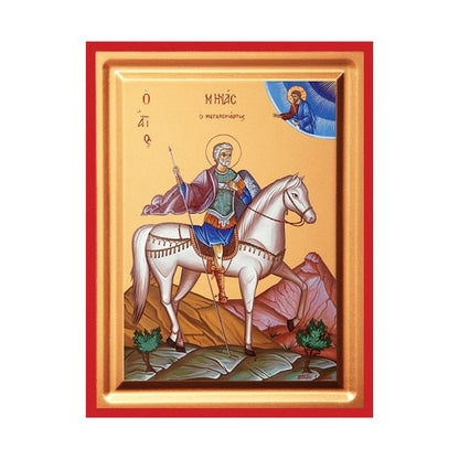 Saint Menas Serigraphy Icon - Carved Wood