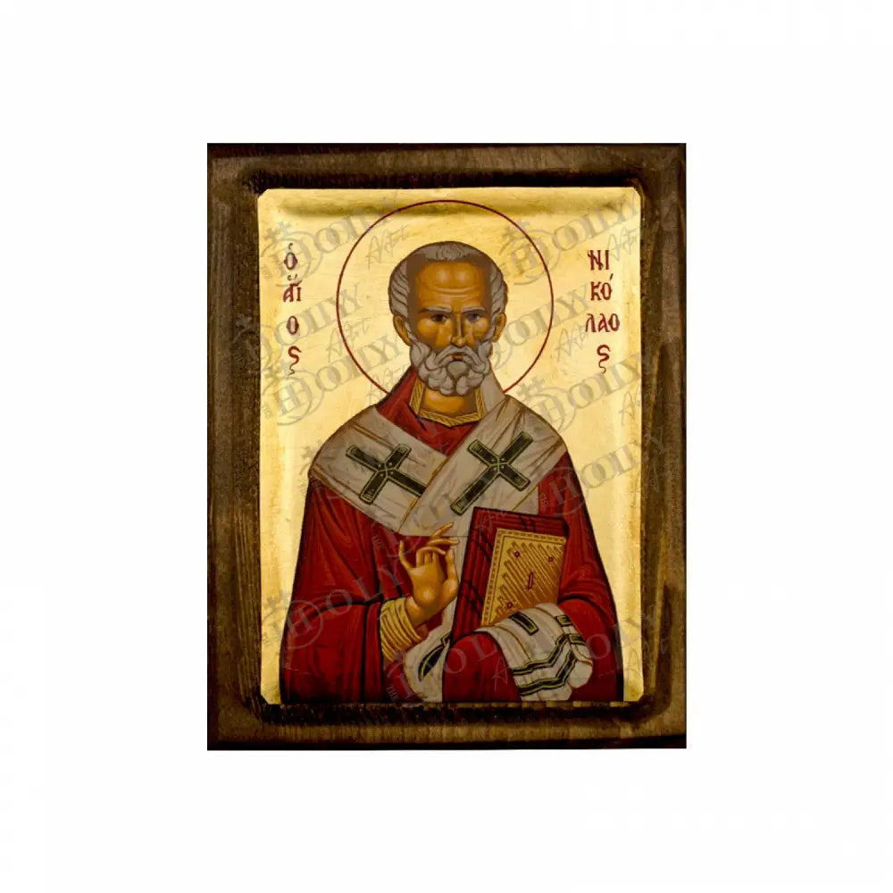 Saint Nicholas icon Gold Canvas Serigraphy Handmade Greek Orthodox icon of Patron Saint of Navy Byzantine art wall