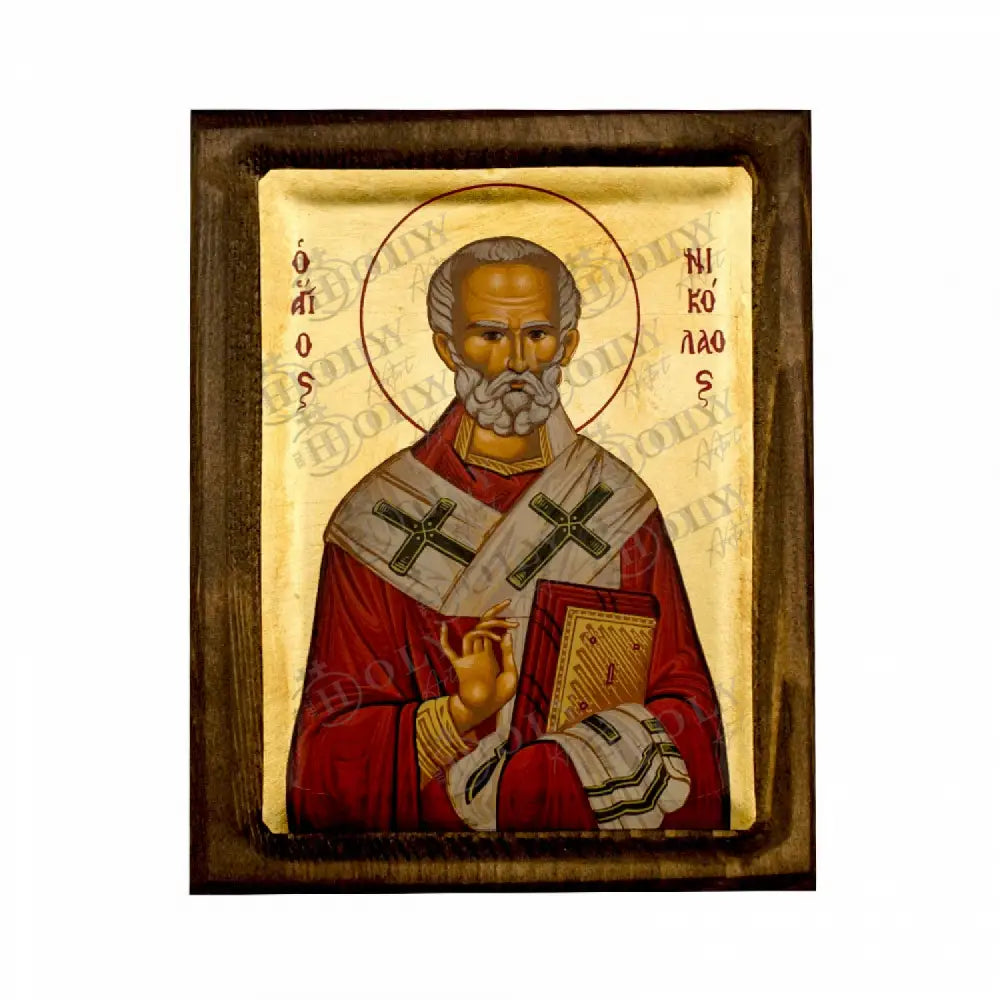 Saint Nicholas icon Gold Canvas Serigraphy Handmade Greek Orthodox icon of Patron Saint of Navy Byzantine art wall