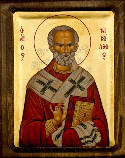 Saint Nicholas icon Gold Canvas Serigraphy Handmade Greek Orthodox icon of Patron Saint of Navy Byzantine art wall