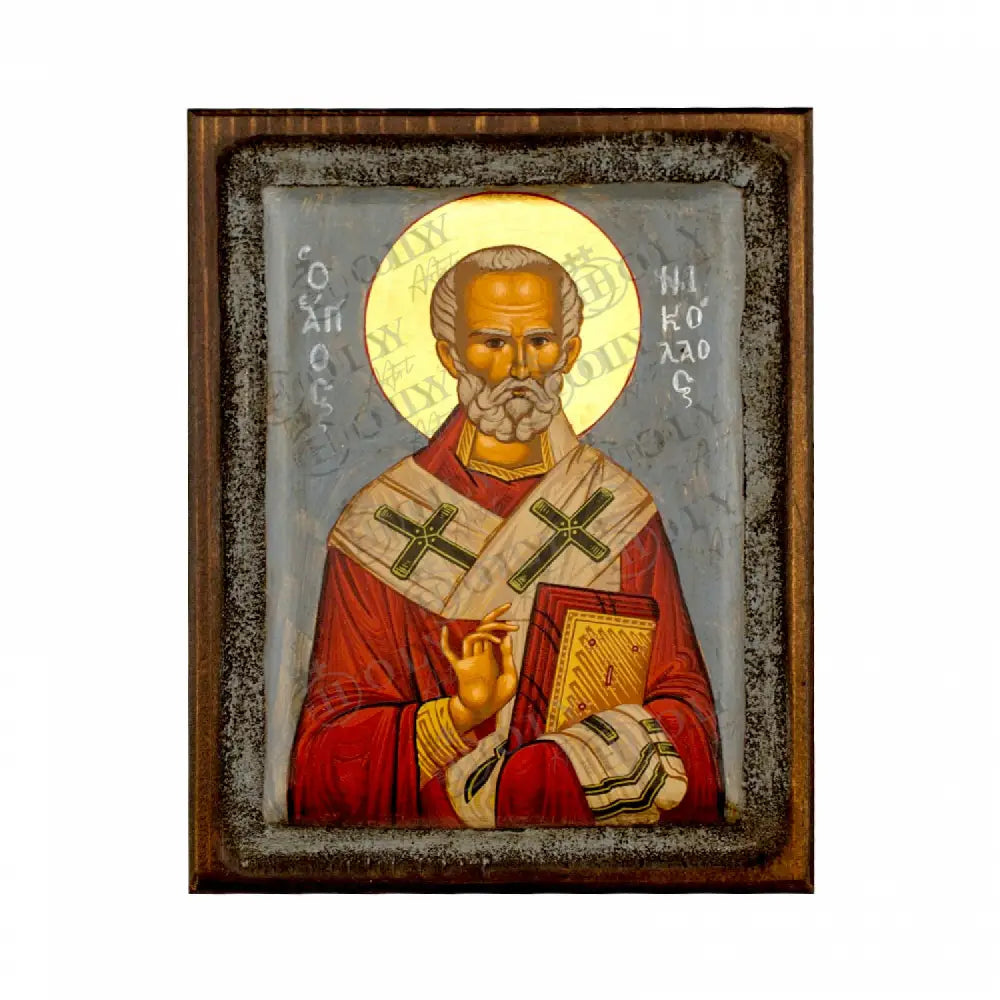 Saint Nicholas icon Vintage Canvas Serigraphy Handmade Greek Orthodox icon of Patron Saint of Navy Byzantine art wall