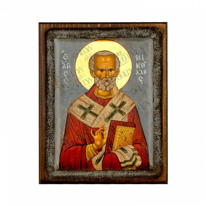 Saint Nicholas icon Vintage Canvas Serigraphy Handmade Greek Orthodox icon of Patron Saint of Navy Byzantine art wall